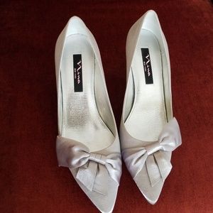Nina Paladin silver satin pump 2 1/2" heel